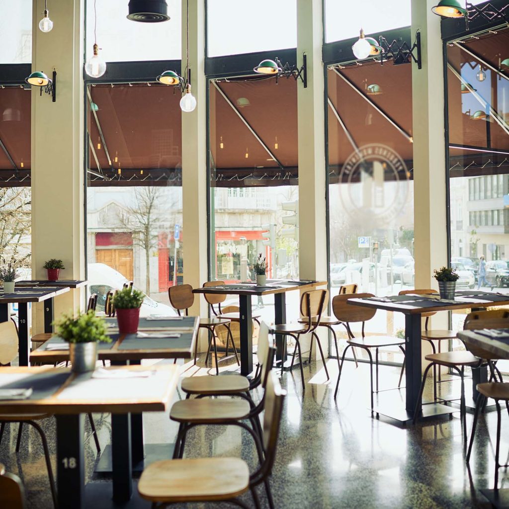 empty restaurant, with table and chairs