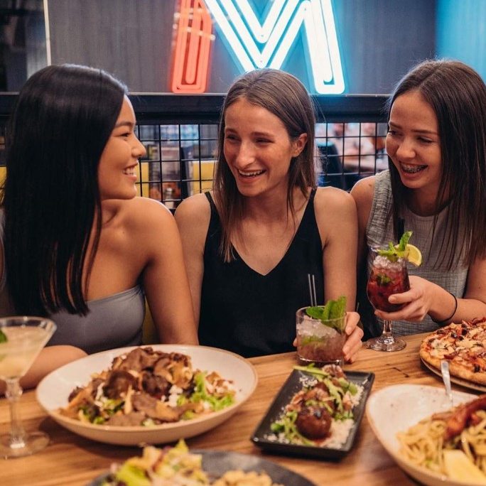 three girls at martini and co brunch